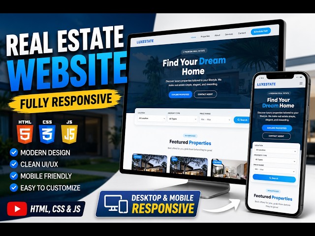 🏡 Real Estate Website Using HTML, CSS & JS | Free Source Code