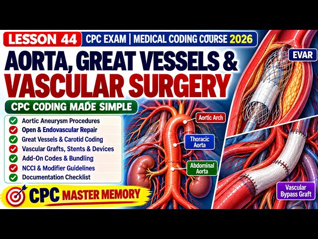 Aorta, Great Vessels & Vascular Surgery | CPC Exam Medical Coding 2026 | Lesson 44