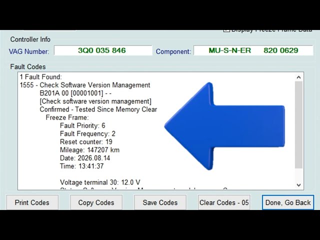 Fault Code B201A Check Software Version Management 5F Information Electronics FEC SWAP