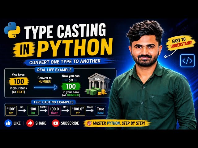 Type Casting in Python 🐍 With Real Life Examples | Telugu | Types | Easy To Understand 🔥