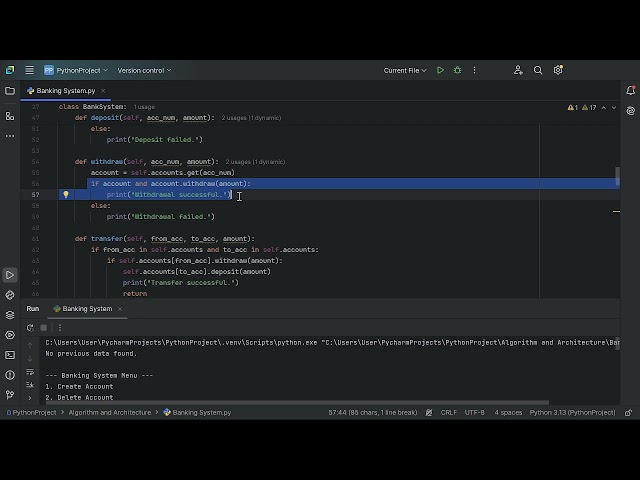 Banking System by using python