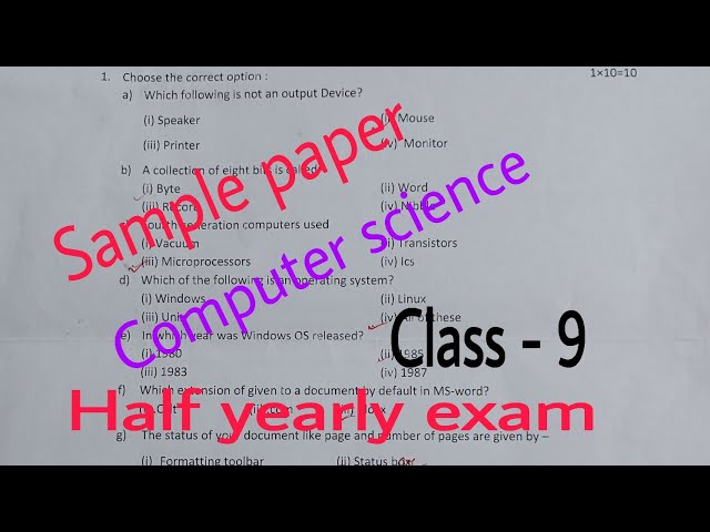 Sample paper Computer science Class 9 //Half yearly exam 