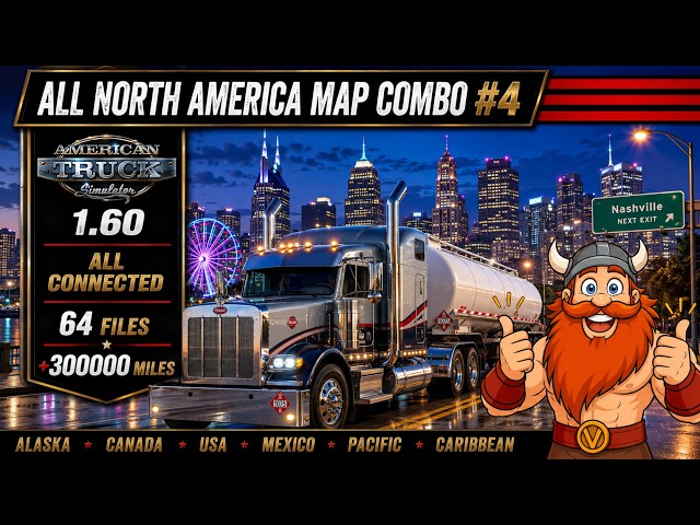 🌎 ATS 1.60 North America Map Combo #4 | ✅ All Connected | 📁 64 Files | 🌎 300K+ Miles