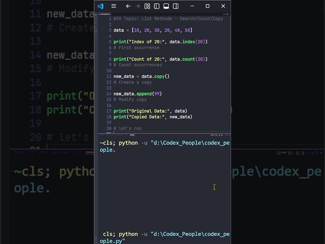 [39] Python List Methods   SearchCountCopy 🔍 | Codex People #Shorts #Python #coding #learnpython