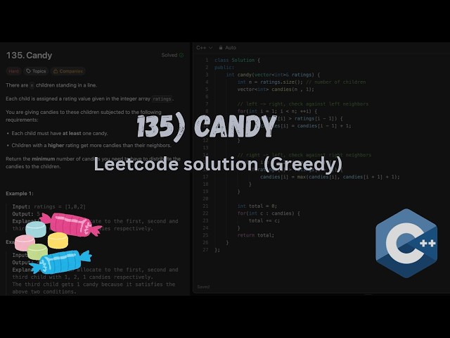135. Candy Leetcode solution in C++.  #cpp #leetcode