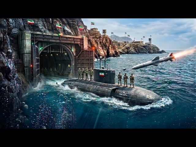 US B-2 Missile Strike on Iranian Fateh Submarine Exiting Underwater Bunker