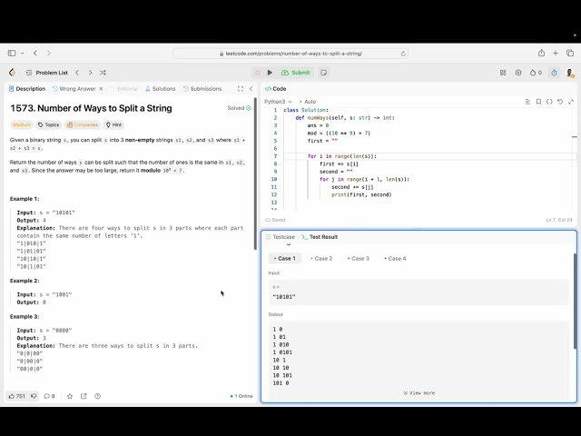 Number Of Ways To Split A String