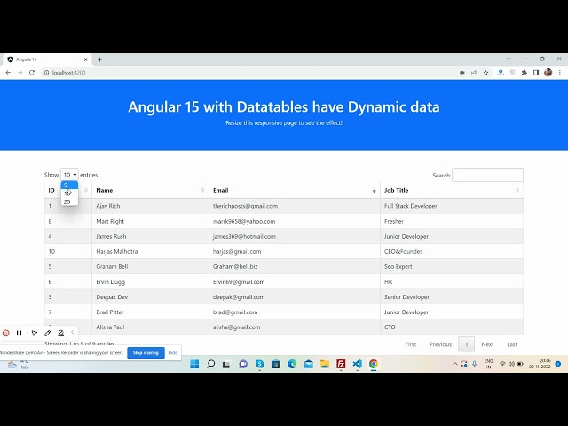 Angular 15 with Datatable having Dynamic data