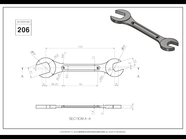 AutoCAD 3D Practice Tutorial | Step-by-Step Design for Beginners - 109 | Easy Method | Wrench 3D
