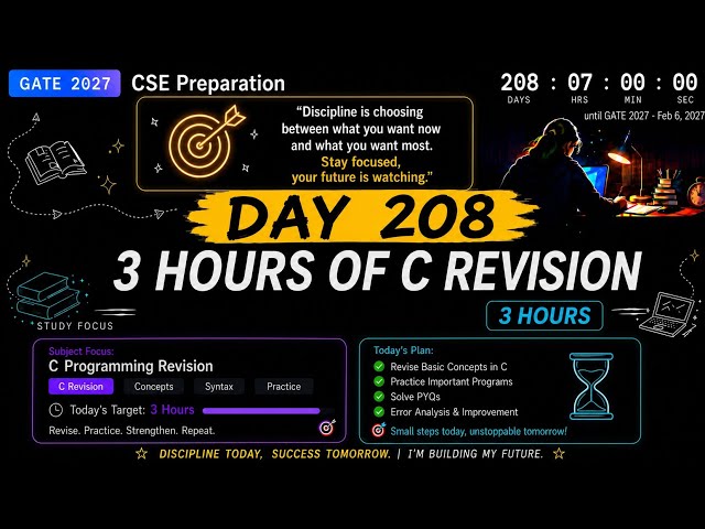 Day 125 of GATE CSE 2027 📚 | 3 Hours of C Programming Revision 💻 | Consistency Over Perfection 🔥