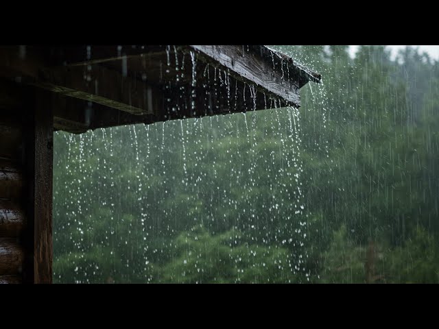 Heavy Rain on a Wooden Cabin Roof in the Forest | Cozy Rain Ambience for Deep Sleep & Relaxation