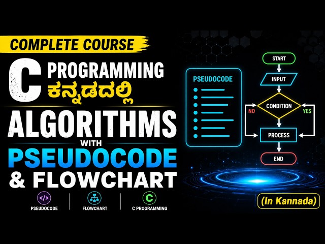 Algorithms in C | Pseudocode & Flowchart Explained | C Programming in Kannada | Lecture 32
