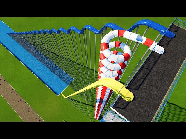 Straight vs Spiral vs Stairs Down Water Slide – Planet Coaster 2