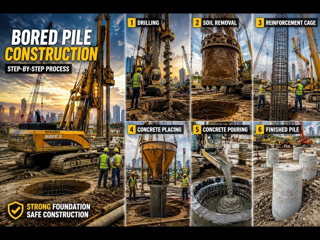 Complete Bored Pile Construction Process | Step-by-Step Guide | Construction Engineering TV