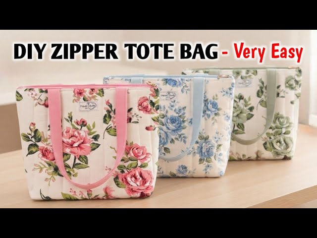 VERY EASY SEWING TUTORIAL! How to make a Zipper Tote Bag with Pockets | DIY Shopping Bag | DIY Bags