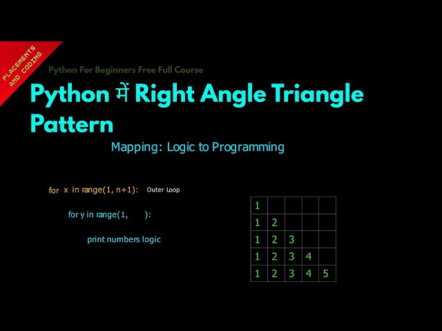 Right Angle Triangle Pattern in Python || Hindi || Lesson 63 || Python For Beginners ||