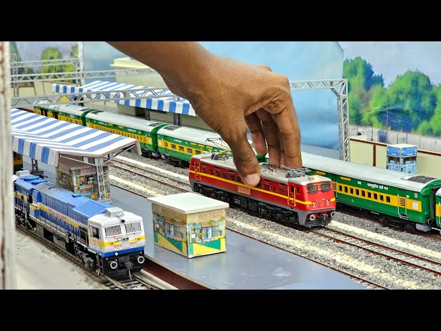 WAP-4 HO Scale Locomotive Hauling Garib Rath Express Model Train ● Shunting, Arrival and Crossing