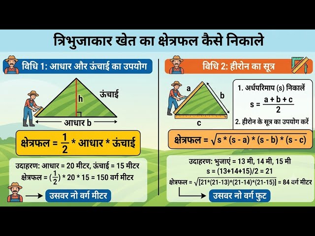 त्रिभुजाकार खेत 🌾🌿का क्षेत्रफल कैसे निकाले | tribhujakar khet ka kshetrafal kaise nikale 