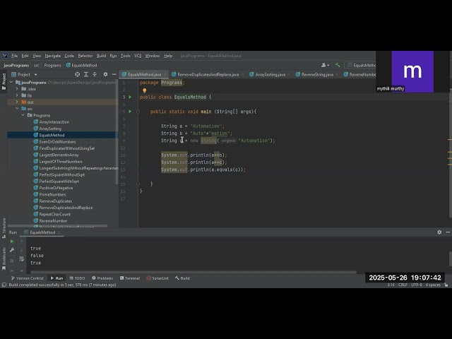 Java coding example on  '==' and equals Method