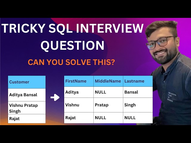 Tricky SQL Interview Question in Hindi | Split Full Name into First, Middle & Last Name in SQL