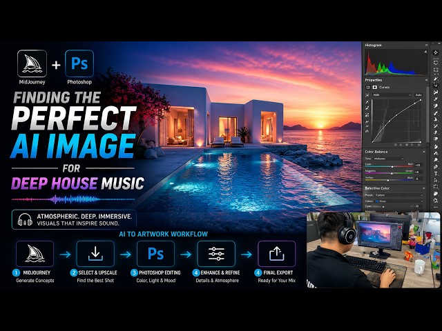 Finding the Perfect AI Image for Deep House Music | MidJourney + Photoshop Workflow