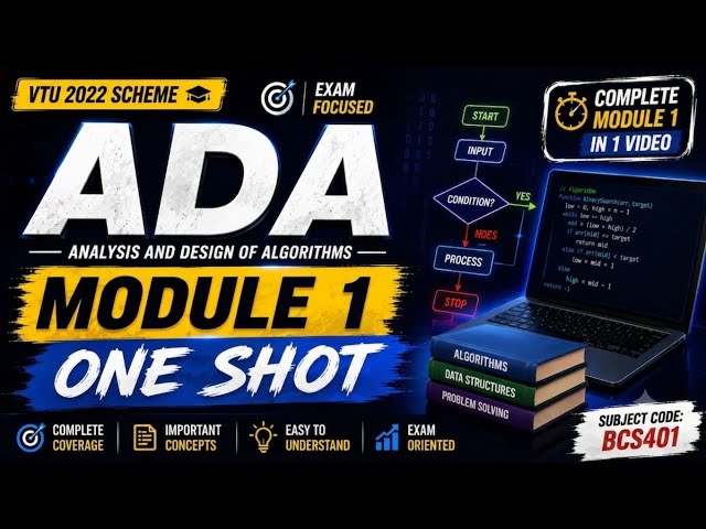 🔥 ADA Module 1 One Shot | Analysis and Design of Algorithms|ADA IMPORTANT QUESTIONS WITH SOLUTIONS 