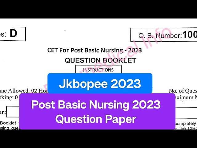 Jkbopee Post Bsc 2023 Question paper|| Post Basic Nursing/ Question paper2023 Solved question paper