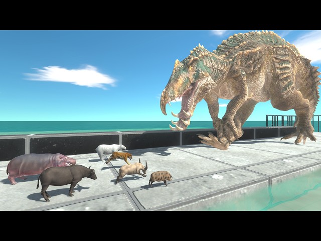 Giant Spinosaurus Blocks the Road - Dinosaurs VS Animals - Who Can Get Past It?