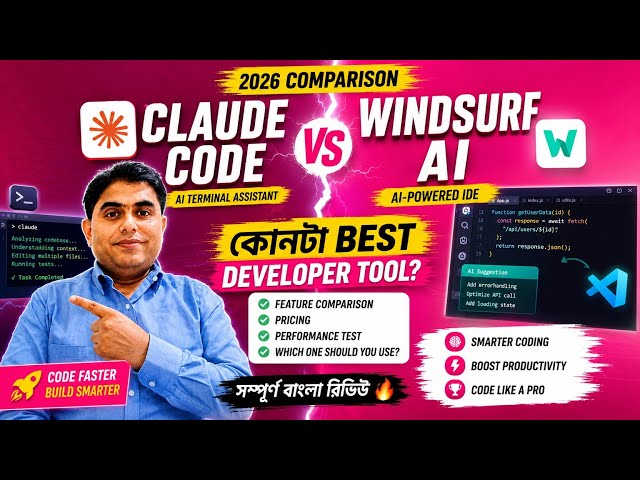 Claude Code vs Windsurf AI 🔥 কোনটা Best Developer Tool? | Complete Bengali Review (2026)