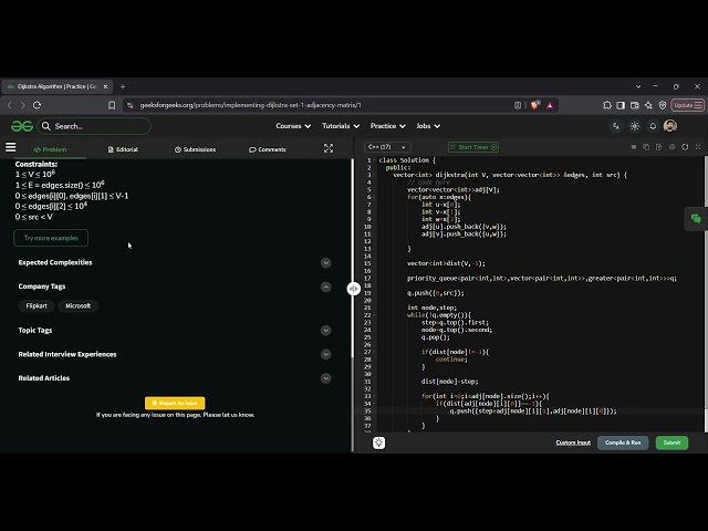Dijkstra Algorithm | GFG Solution in C++ | Shortest Path Using Min Heap