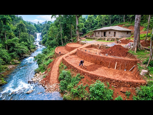 Building a 1000m² Terraced Field & Installing a Free Water System Using Primitive Tools & Materials