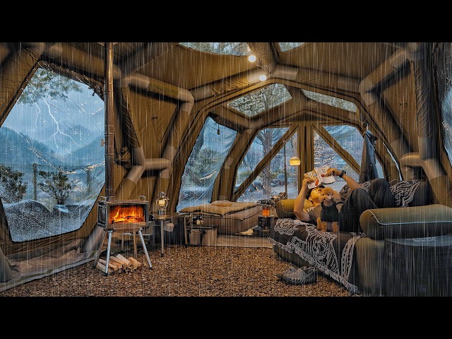 Camping in Heavy Rain with My Dog . 2-Room Inflatable Tent . Sound of Rain ASMR