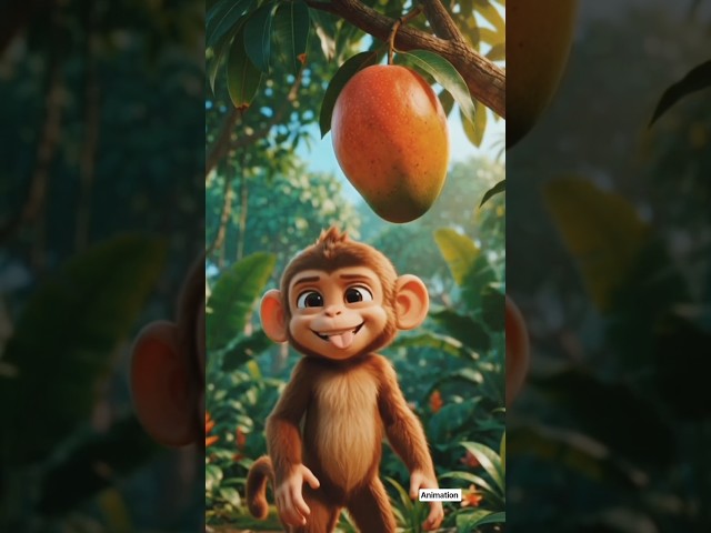 🐒🥭 Little Monkey Steals a Giant Mango! 😂 | Funny Monkey Story #Shorts #funny #usashorts #monkey
