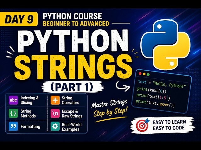Python Tutorial for Beginners | Day 9 | Strings (Part 1) | Indexing, Slicing & String Method