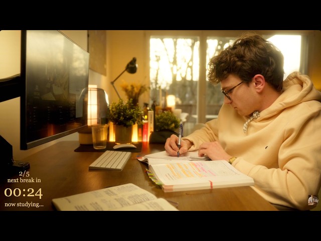 8-HOUR | Study With Me | Four breaks, No music, Deep work