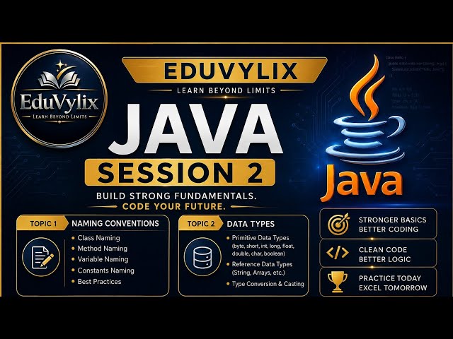 Java Session-2 Naming conventions|Data types|Eduvylix 