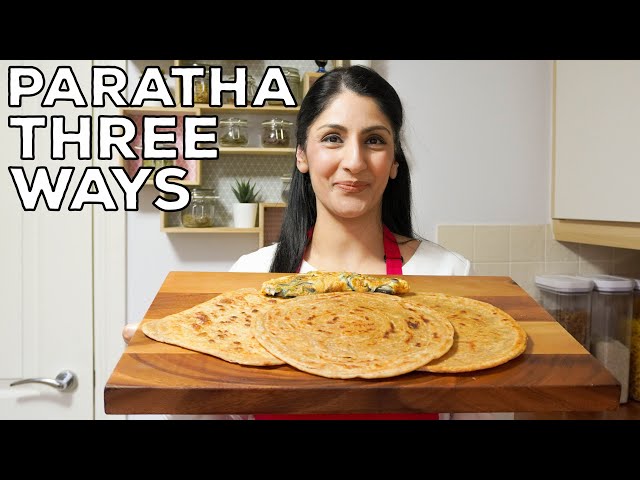 Receta de paratha de tres formas | Paratha básico redondo, lacha y cuadrado | Fácil y sencillo