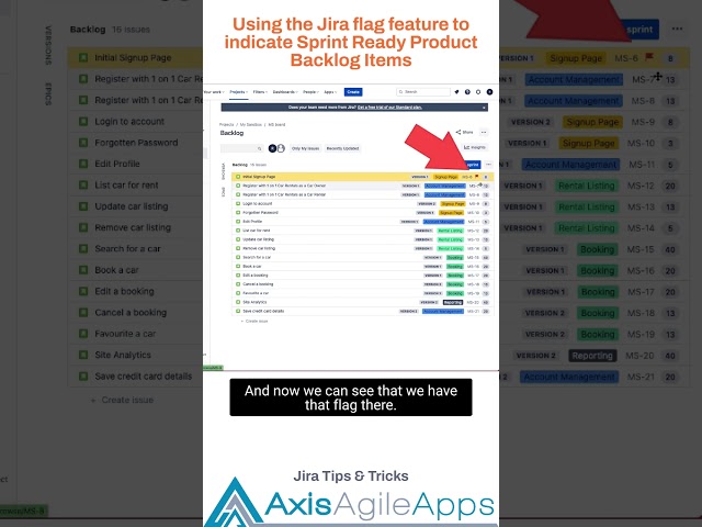 Using the Jira "Flag" feature to indicate "Sprint Ready" Product Backlog Items #shorts