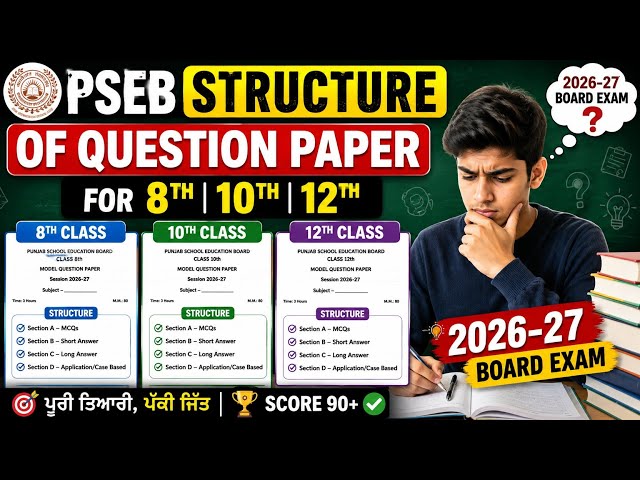 🚨 PSEB New Exam Pattern 2026-27 | Class 8th, 10th & 12th Board Structure & Paper Pattern Big Update!