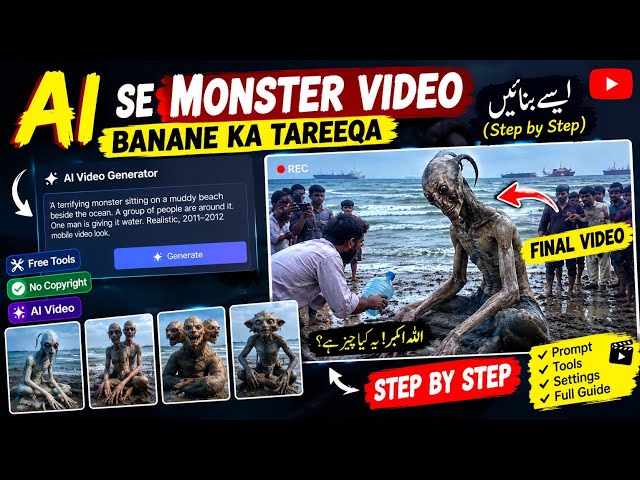 AI Monster Video Kaise Banaye? 😱 | Realistic Monster Beach Video AI Tutorial | Step by Step #shorts 