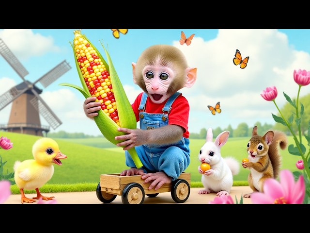 Monkey Nana drives a tractor and promptly puts out the fire with a water plane