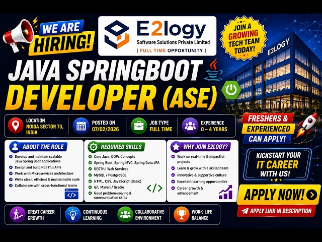 🔥 E2logy Software Solutions Hiring Java Spring Boot Developer (ASE) | Freshers | Noida |2026