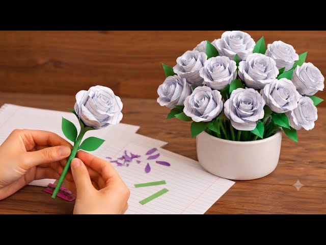 How to Make Beautiful Paper Roses from Notebook Pages | DIY Craft Tutorial#paperflower