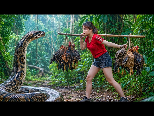 A Giant Python Appeared After I Caught  Wild Jungle Chicken | Solo Survival