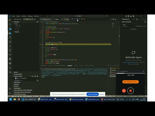 callback function debuging in C