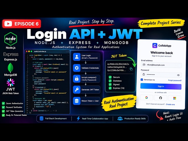 (Ep. 6) Login API + JWT Authentication with Node.js | Real-Time Collaboration App 🚀