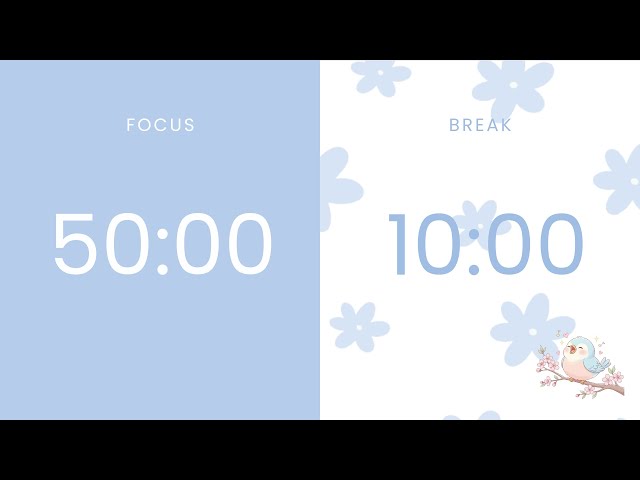 50/10 Pomodoro Timer  🍅 5 Hour Silent Study With Me | No Music 🔇 Soft Bird Chirping Transition