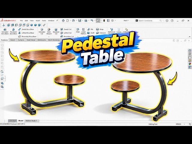 How To Make C Shaped Round Pedestal Table In SOLIDWORKS | step by step