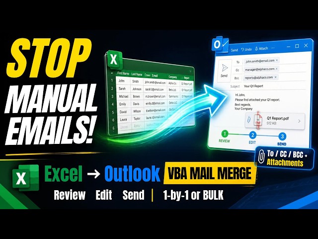 Outlook Mail Merge Automation in VBA | Excel to Email with To, CC, BCC, Attachments & Send Control