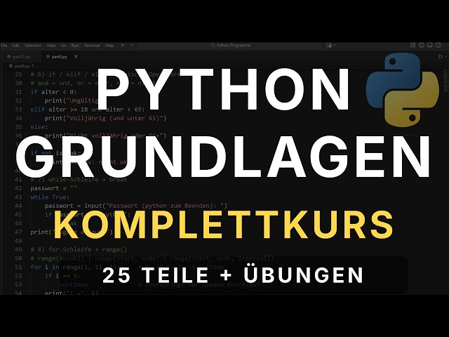 Python Grundlagen Komplettkurs (25 Teile + Übungen) | Programmieren lernen (Deutsch)